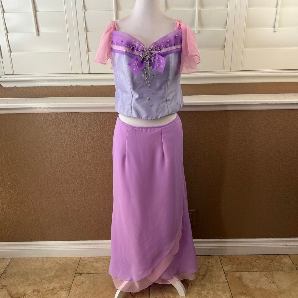 Y2K Lilac Corset Top Maxi Skirt Set Fairycore Pastel Prom Cottagecore Cosplay